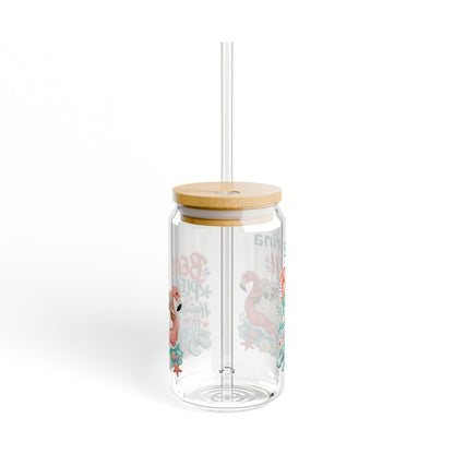 Beach Ghost with Flamingo Sipper Glass | 16oz Tropical Tumbler