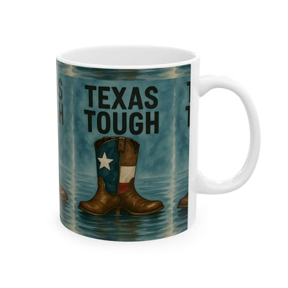 Texas Tough Ceramic Mug, Texas Pride Coffee Cup, Cowboy Boots Drinkware, Texas Strength Gift, 11oz Mug