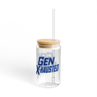 Gen X-Hausted Sipper Glass, Funny 16oz Cup for Generation X, Birthday Gift, Gen X Humor Glassware, Novelty Drinking Glass, Gift for