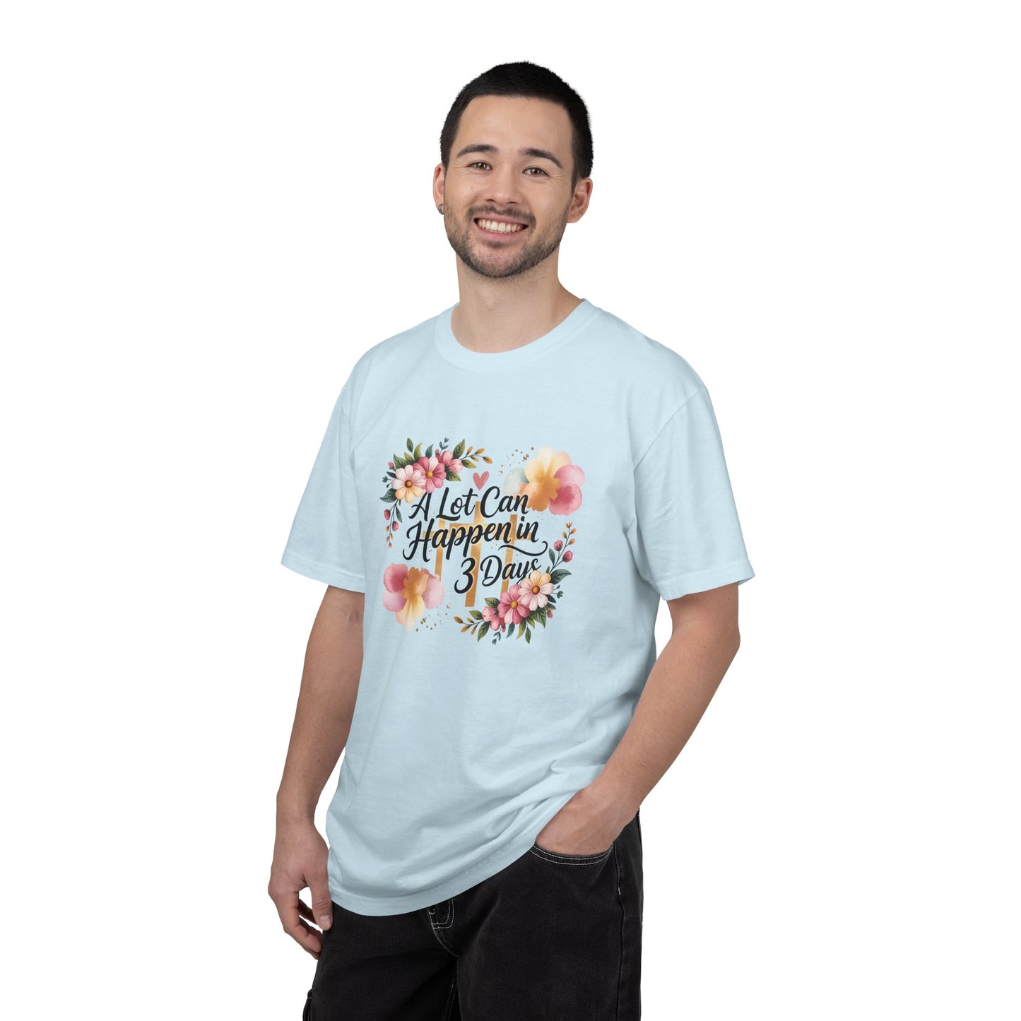 A Lot Can Happen in 3 Days Easter Faith T-Shirt | Floral Script, Inspirational Quote