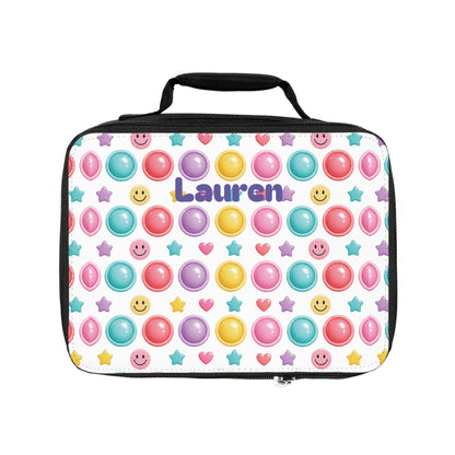 Colorful Button Pop Pattern Lunch Bag | Personalized Name Option