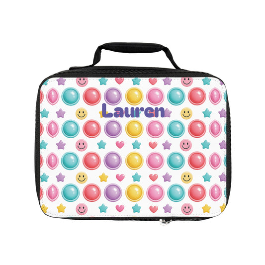 Colorful Button Pop Pattern Lunch Bag | Personalized Name Option