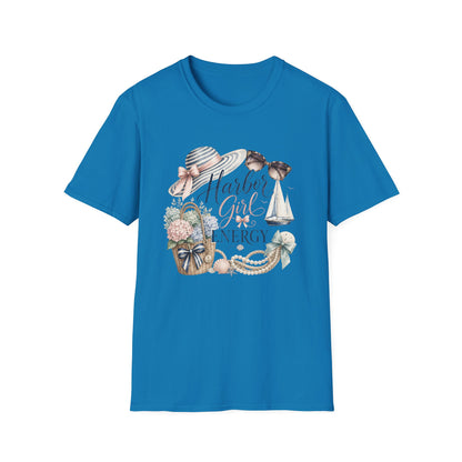 Harbor Girl illustration T-Shirt | Nautical hat, sailboat, seashells