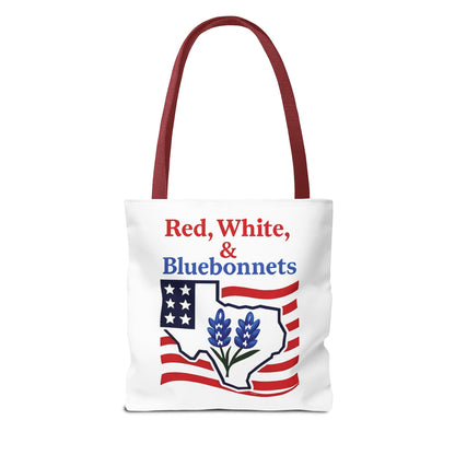 Texas Patriot Tote Bag, Red White and Bluebonnets, Independence Day Accessory, Summer Travel Bag, Gift for Texans, Stylish Grocery Tote