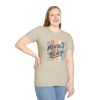 Mentally at the Beach T-Shirt | Retro Stripes, Sunglasses & Seashells