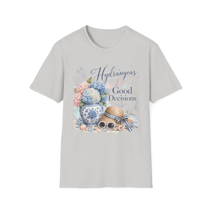 Hydrangeas & Good Decisions T-Shirt | Floral Hydrangea Design