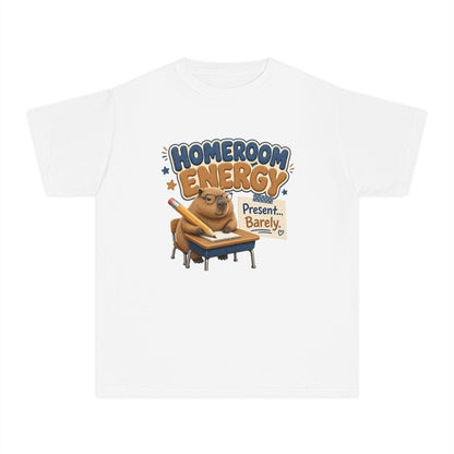 Homeroom Energy Sloth on Desk Youth Tee | Funny School Illustration