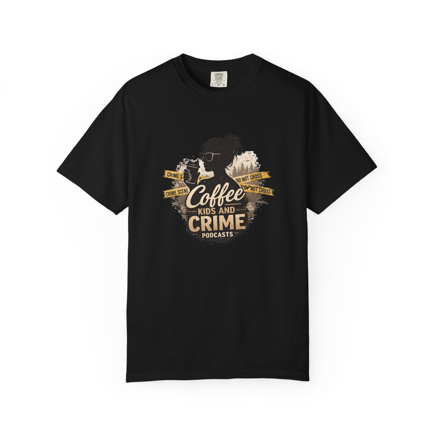 Coffee Kids and Crime Podcast Mom T-Shirt | Coffee Mug Silhouette Tee