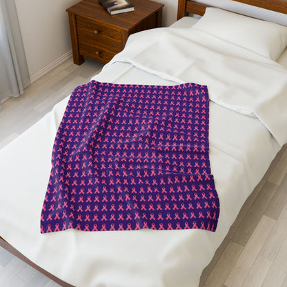 Soft Pink Ribbon Velveteen Blanket | Cozy Plush Throw for Breast Cancer Awareness, Comfort, Gift for Her, Home Decor, Cozy Snuggle, Purple
