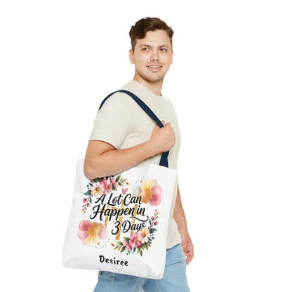 A Lot Can Happen in 3 Days Easter Faith Tote Bag | Floral Script Personalized Name