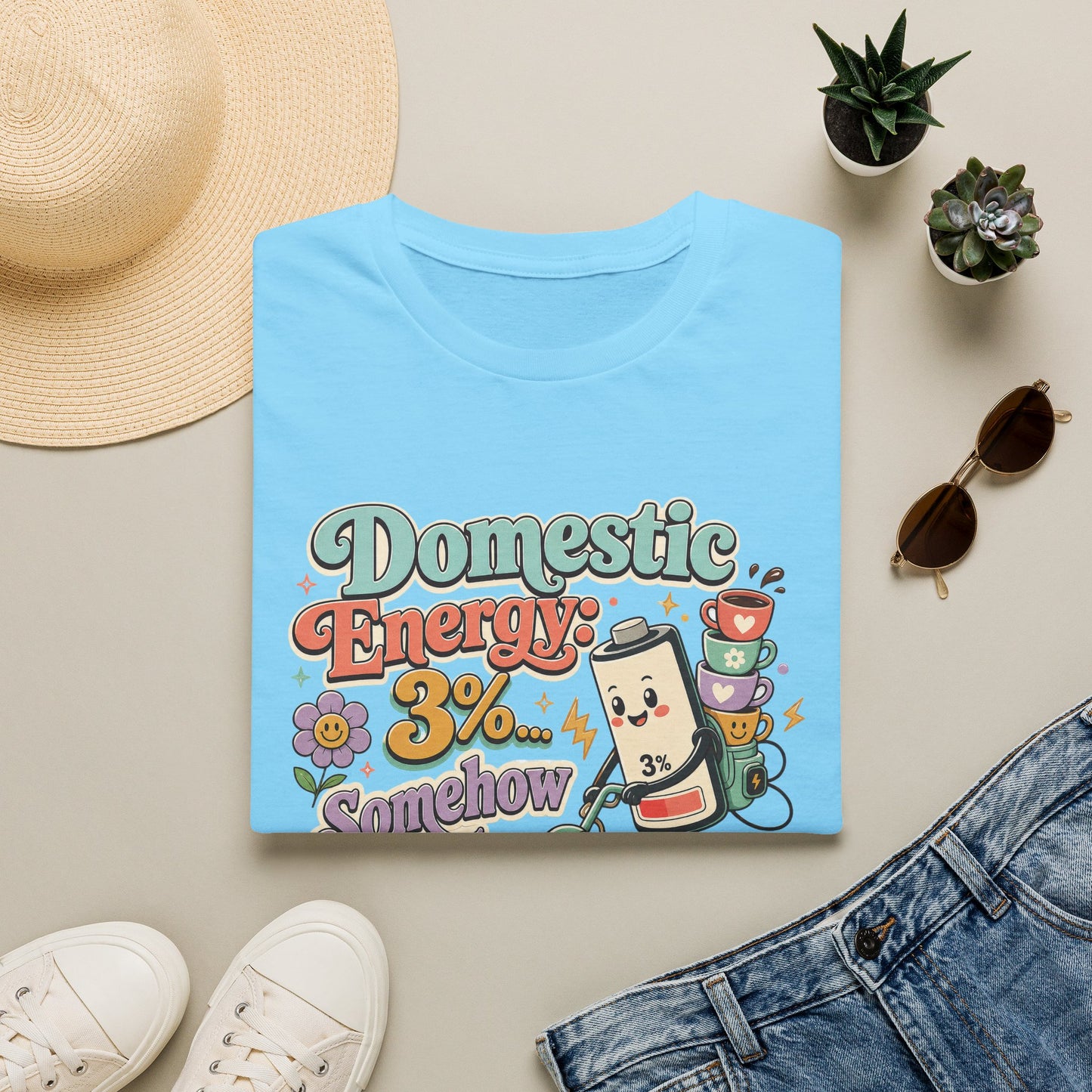 Domestic Energy 3% Somehow Still Cleaning T-Shirt | Cute Cleaning Coffee Can Cartoon