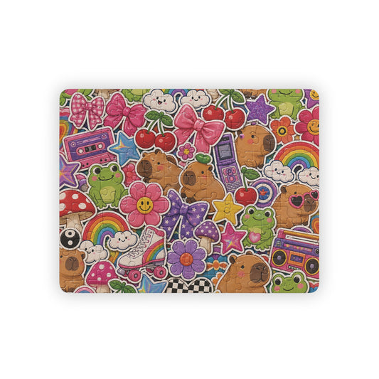 Retro Kawaii Sticker Bomb Kids' Puzzle 30-Piece | Colorful Animals, Rainbows
