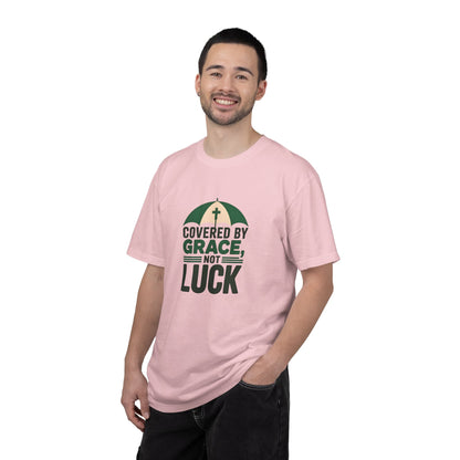 Covered by Grace Not Luck T-Shirt | Christian faith tee, cross graphic