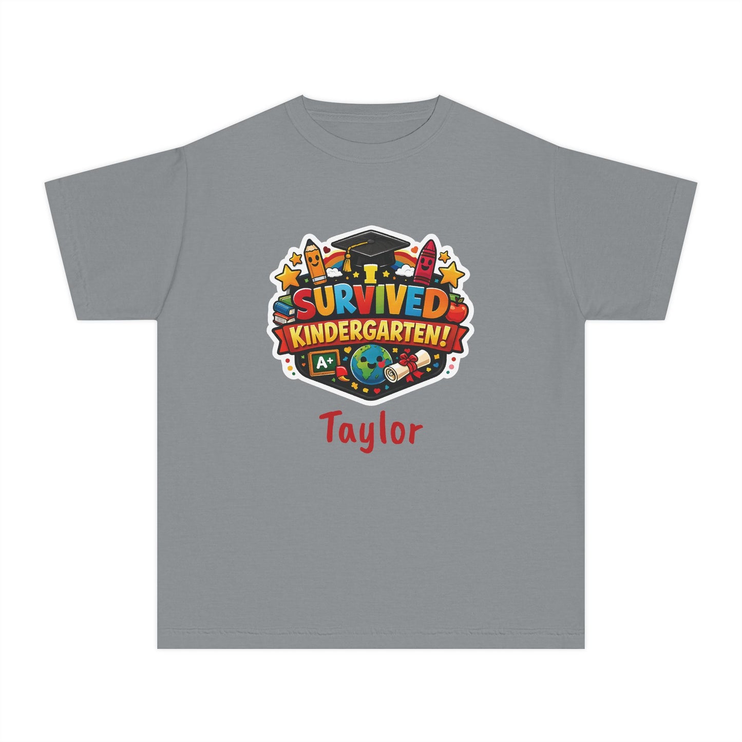 I Survived Kindergarten T-shirt | Kids Graduation Tee, Personalized Name Option
