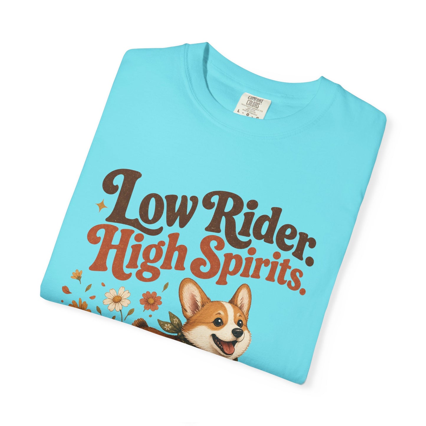 Low Rider High Spirits Corgi T-Shirt | Running Corgi Illustration, Autumn Leaves