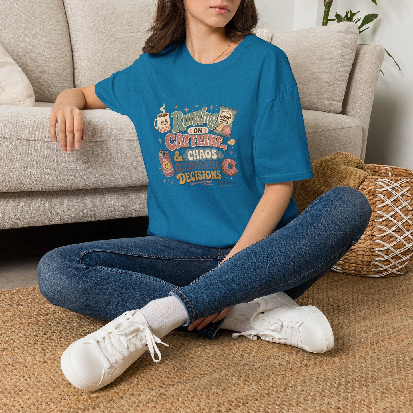 Running on Caffeine & Chaos T-Shirt | Coffee Mug Donut Illustration