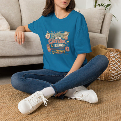 Running on Caffeine & Chaos T-Shirt | Coffee Mug Donut Illustration