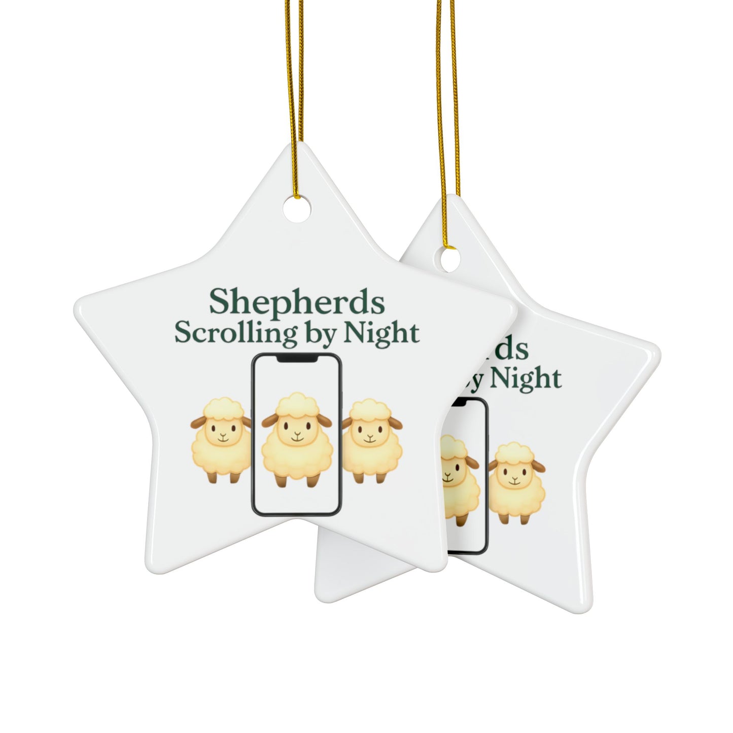 Ceramic Ornaments, Shepherds Scrolling by Night, Christmas Tree Decoration, Holiday Gift, Religious Ornament, Nativity Scene Decor, 2-Side
