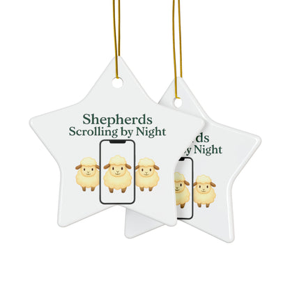 Ceramic Ornaments, Shepherds Scrolling by Night, Christmas Tree Decoration, Holiday Gift, Religious Ornament, Nativity Scene Decor, 2-Side