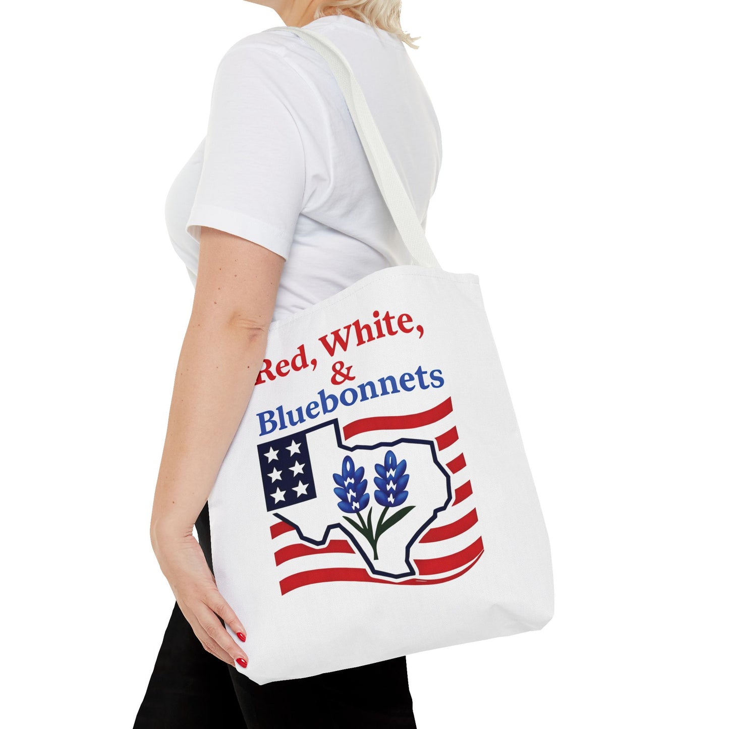 Texas Patriot Tote Bag, Red White and Bluebonnets, Independence Day Accessory, Summer Travel Bag, Gift for Texans, Stylish Grocery Tote