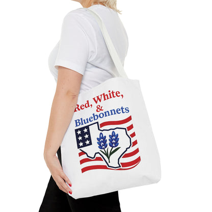 Texas Patriot Tote Bag, Red White and Bluebonnets, Independence Day Accessory, Summer Travel Bag, Gift for Texans, Stylish Grocery Tote