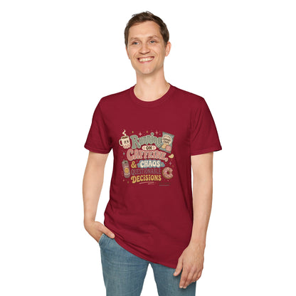 Running on Caffeine & Chaos T-Shirt | Coffee Mug Donut Illustration