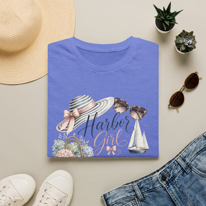 Harbor Girl illustration T-Shirt | Nautical hat, sailboat, seashells