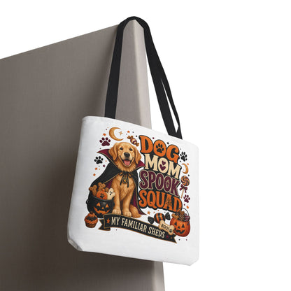 Dog Mom Spook Squad Tote Bag | Halloween Golden Retriever Pumpkin Design