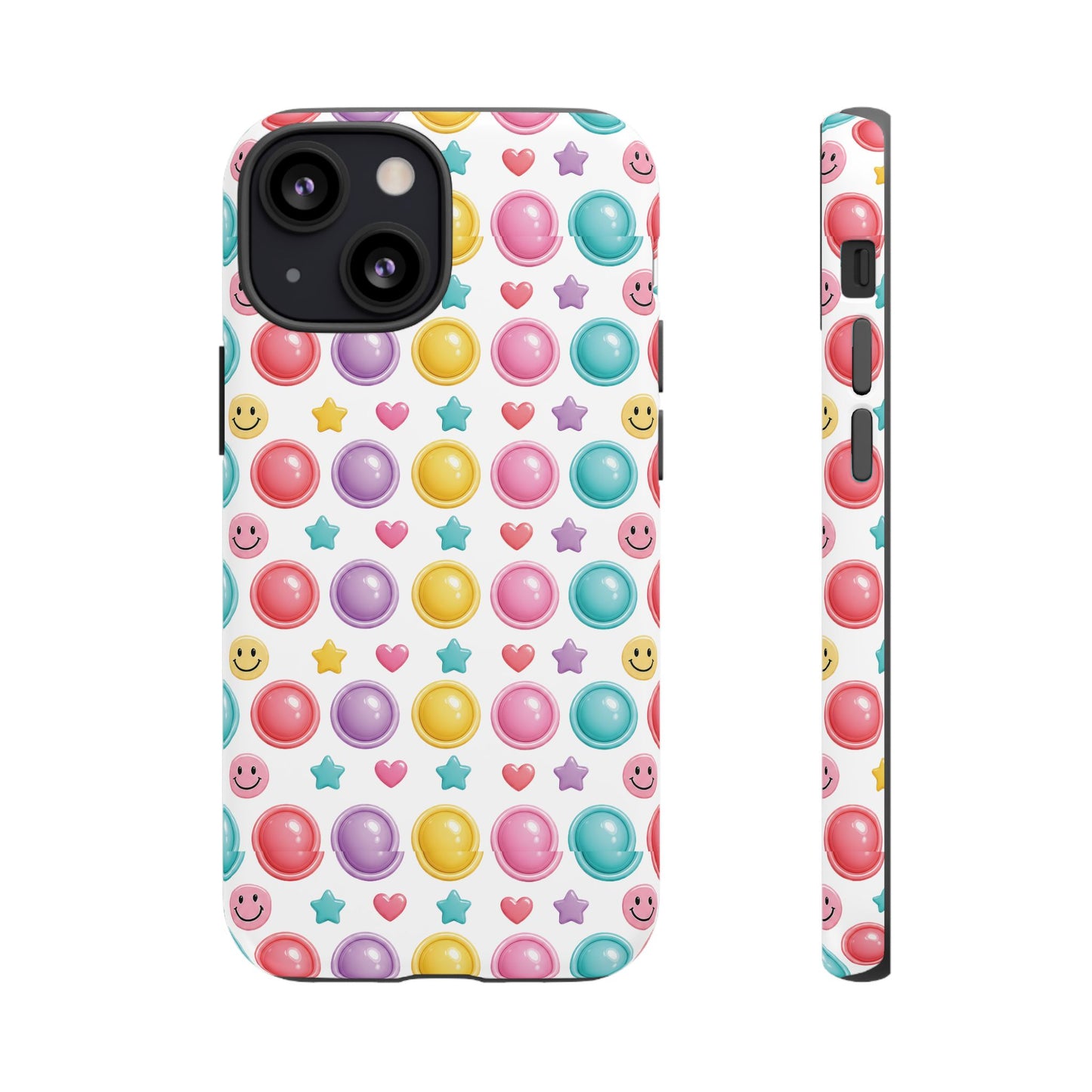 Bubble Pop Pattern Phone Case | Colorful Smileys & Stars Tough Case