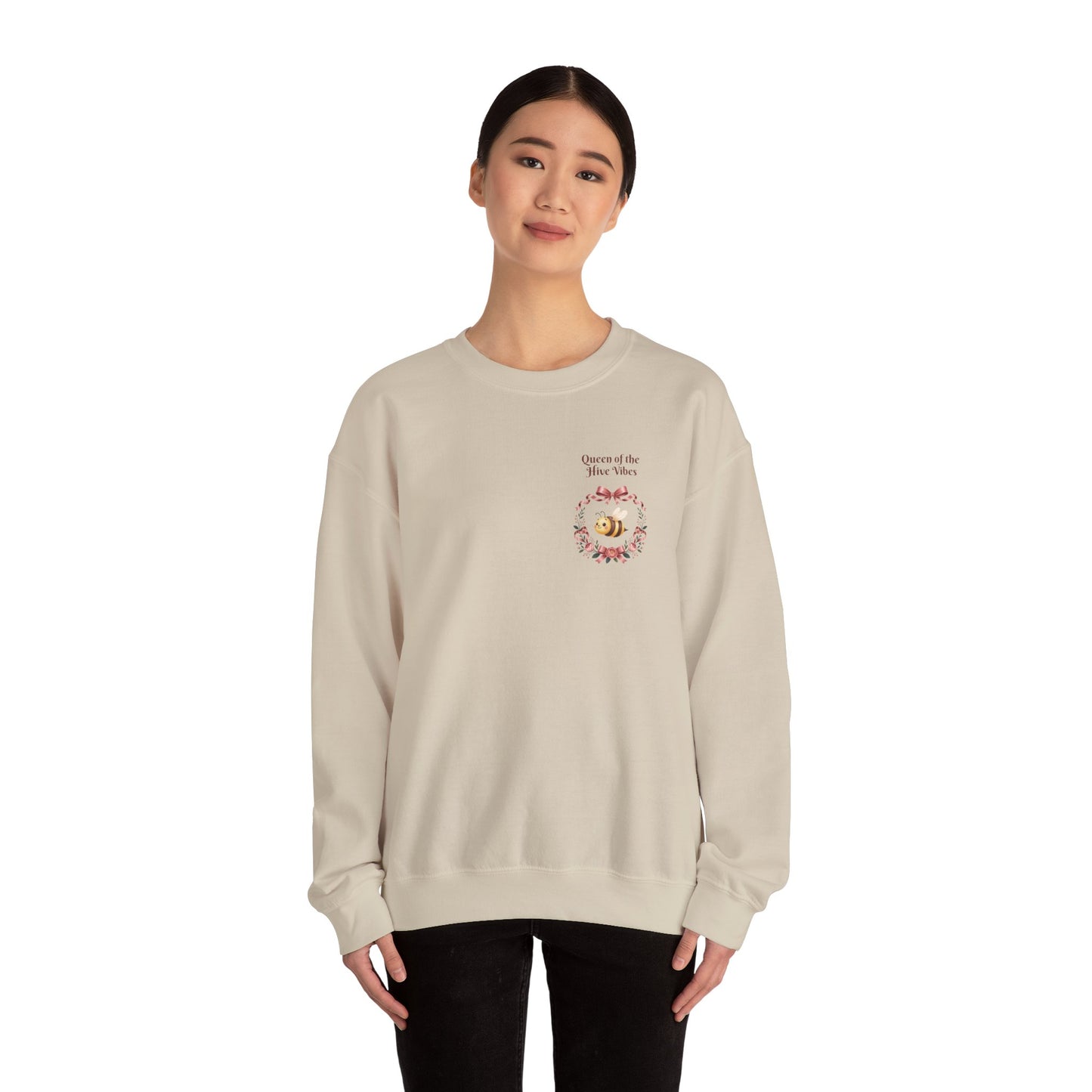 Queen of the Hive Bee Sweatshirt | Antique rose floral wreath
