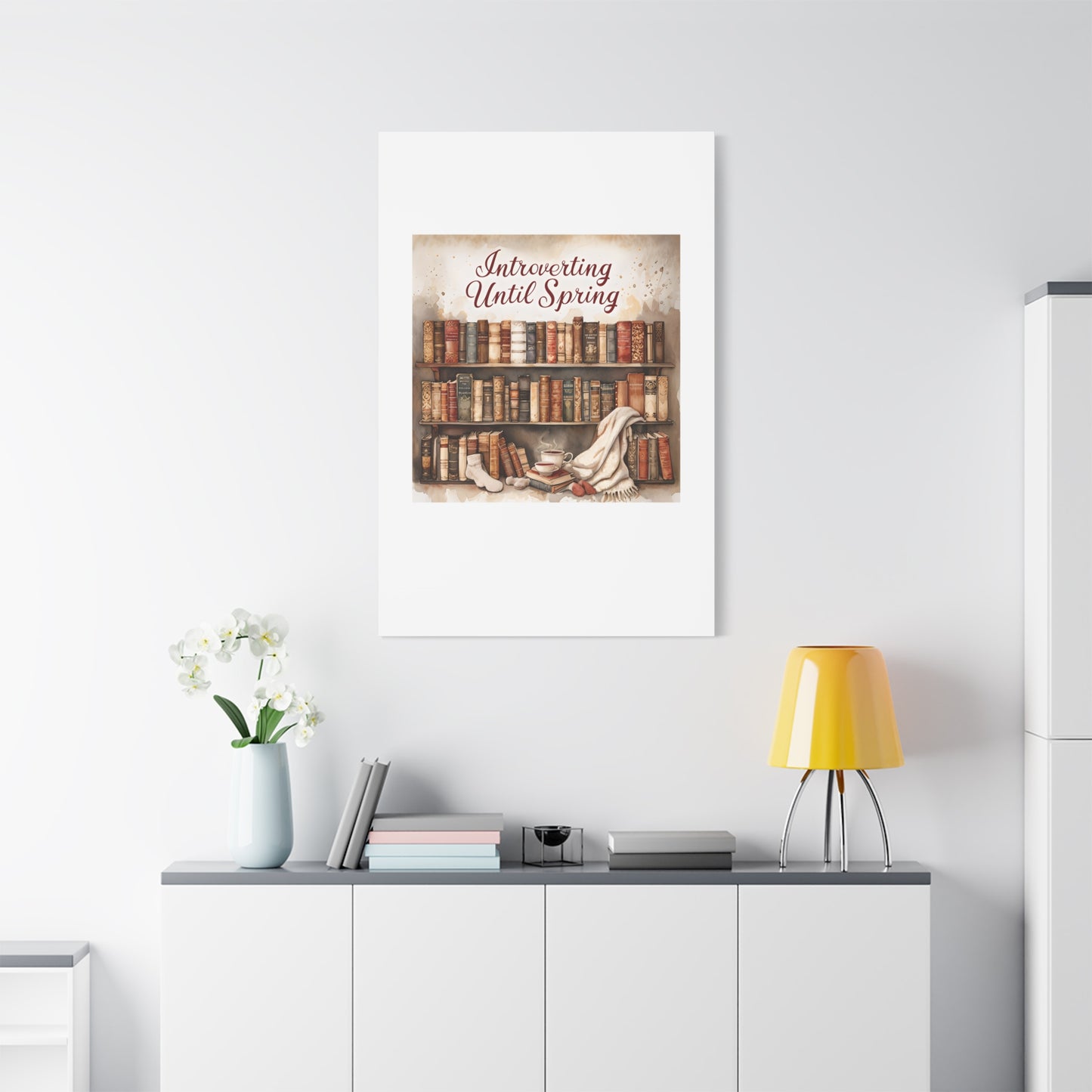 Cozy Wall Art, Introverting Until Spring Quote, Home Decor, Book Lover Gift, Spring Decor, Library Aesthetic