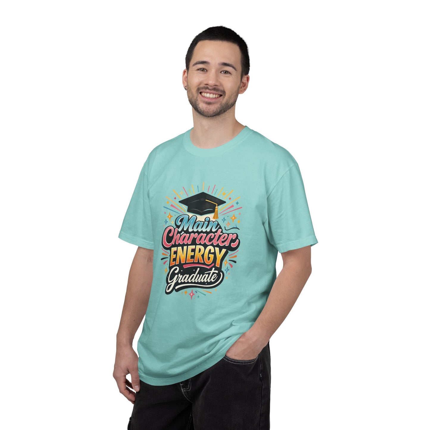 Main Character Energy Graduate T-Shirt | Graduation Cap Typography Tee