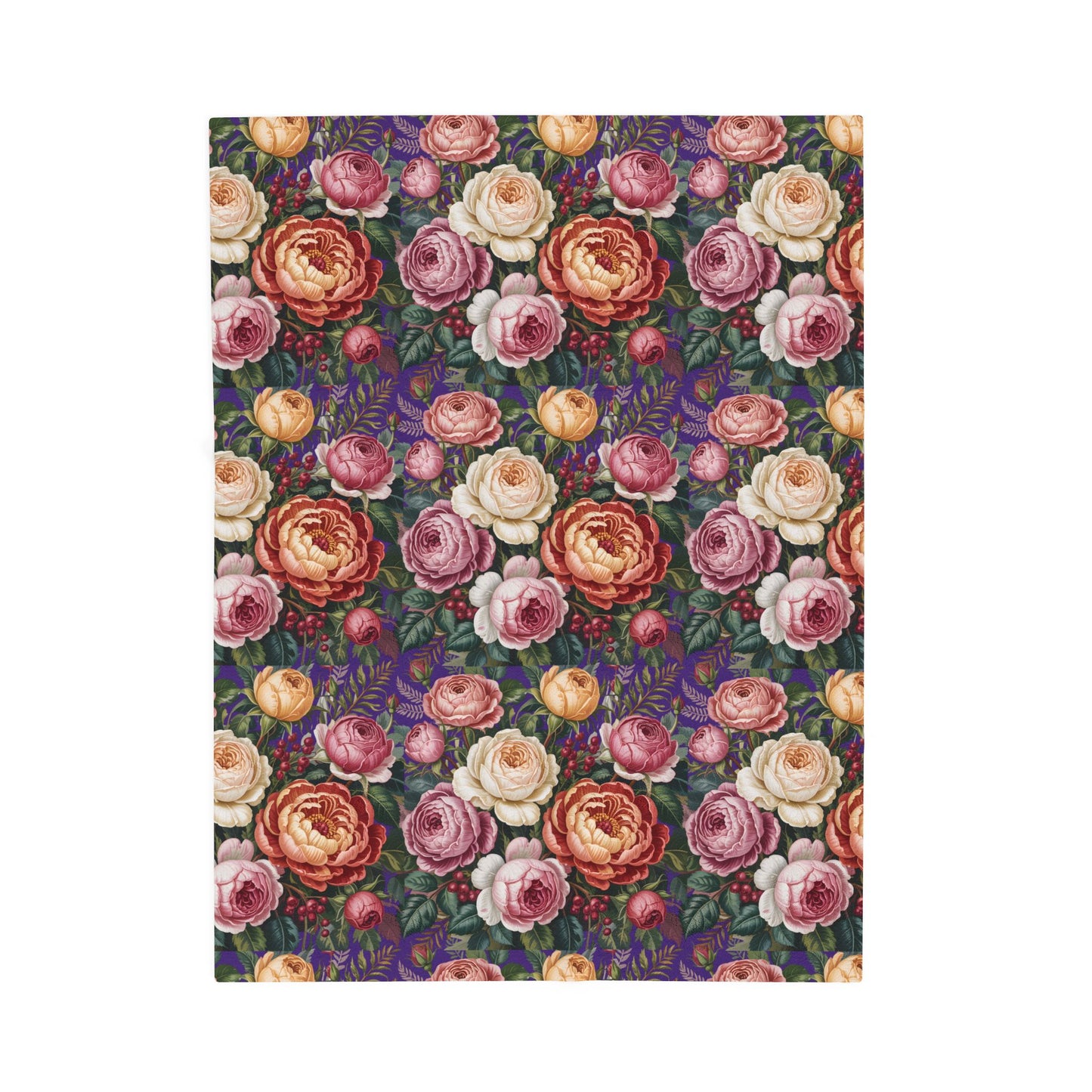 Vintage Rose Pattern Velveteen Plush Blanket | Floral Bouquet Design