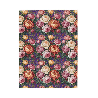 Vintage Rose Pattern Velveteen Plush Blanket | Floral Bouquet Design