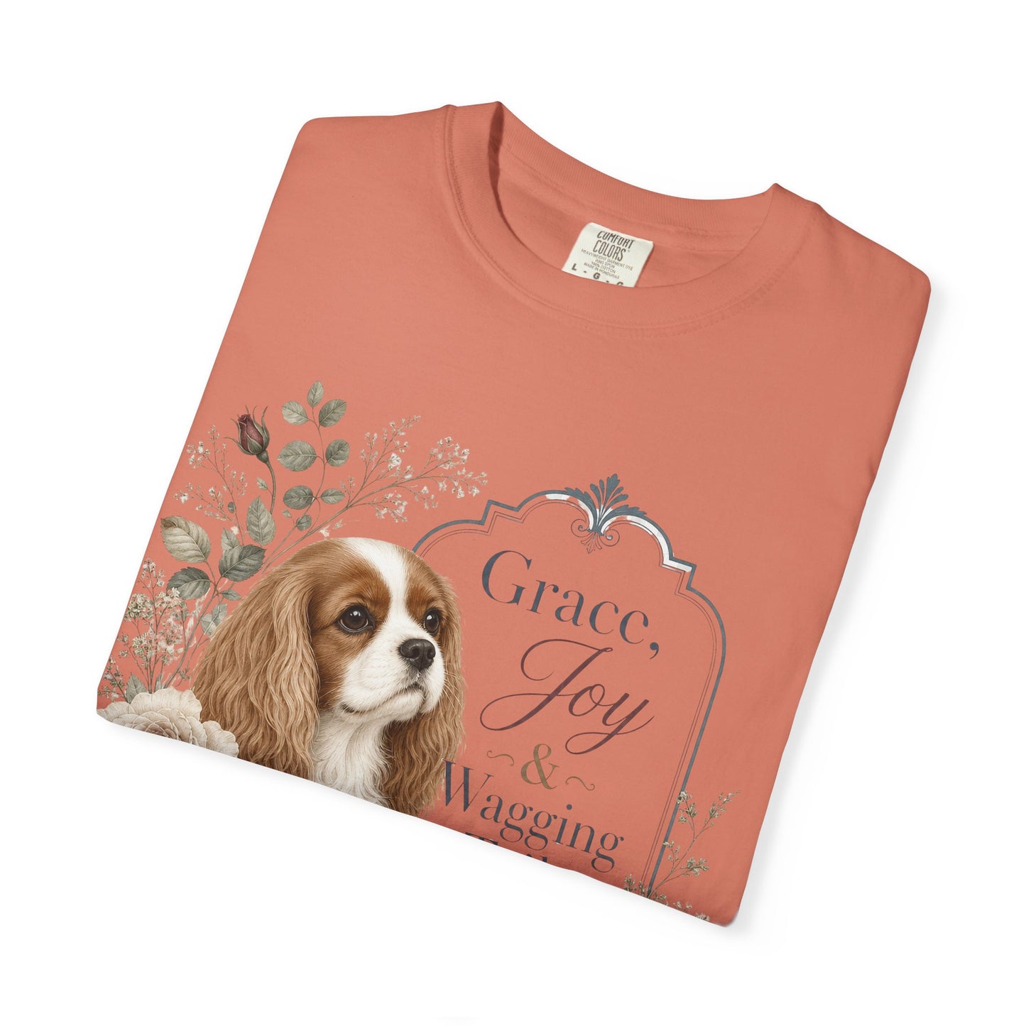 Cavalier King Charles Spaniel floral portrait T-shirt | Grace Joy Wagging Tails
