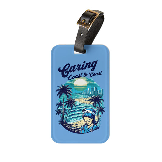 Vintage Travel Nurse Luggage Tag, Beach Theme Bag Identifier, Tropical Miami Accessory, Unique Gift for Travelers, Caring Coast to Coast