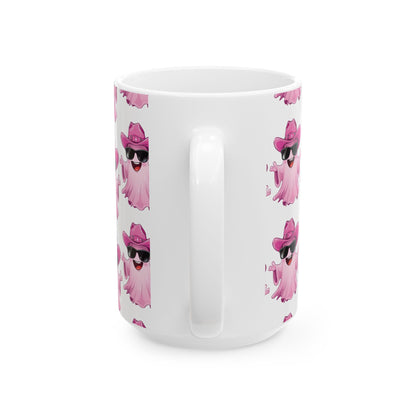 Playful Pink Ghost Mug - Fun Coffee Cup for Halloween Parties, Gifts, or Daily Use, 11oz, 15oz