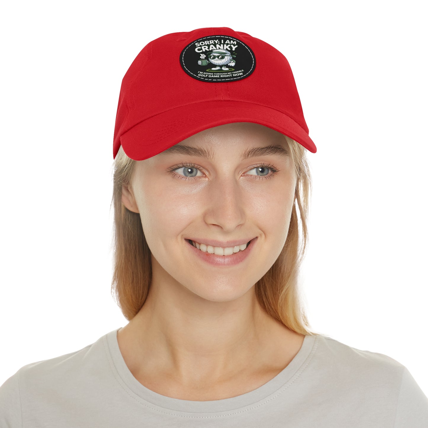 Sorry I Am Cranky golf cartoon Dad Hat | Leather Patch