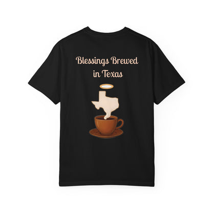 Blessings Brewed T-Shirt, Faith-Inspired Tee, Coffee Lover Gift, Texas Pride Apparel, Unisex Casual Wear