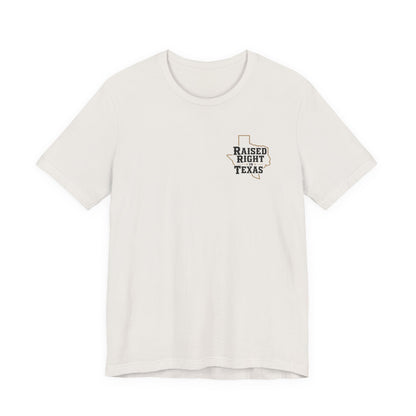Raised Right in Texas T-Shirt | Texas Outline, Typographic Western Design