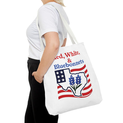 Texas Patriot Tote Bag, Red White and Bluebonnets, Independence Day Accessory, Summer Travel Bag, Gift for Texans, Stylish Grocery Tote