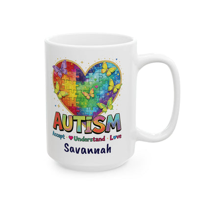 Autism Awareness Rainbow Heart Mug | Ceramic Coffee Cup