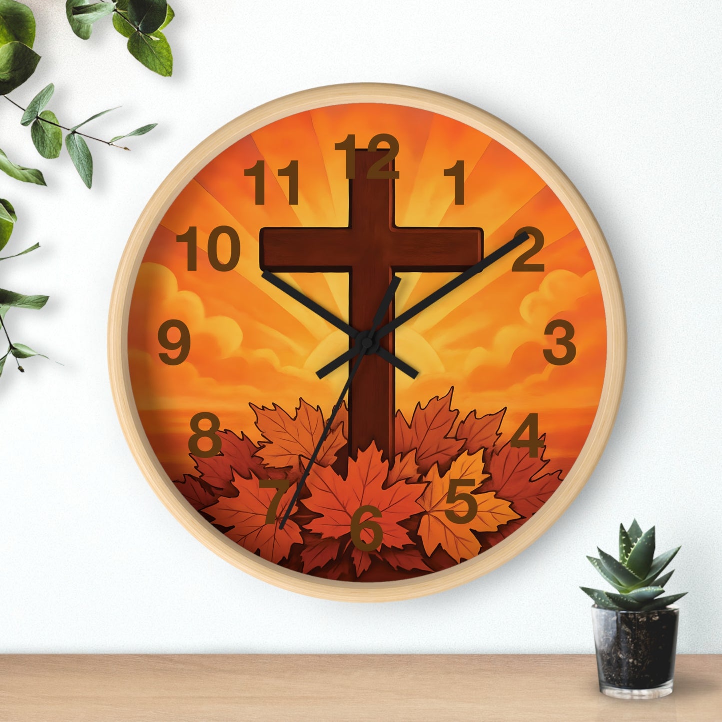 Faith-Inspired Autumn Wall Clock | Rustic Home Decor, Inspirational Gift, Christian Decor, Fall Decor, Cross Design