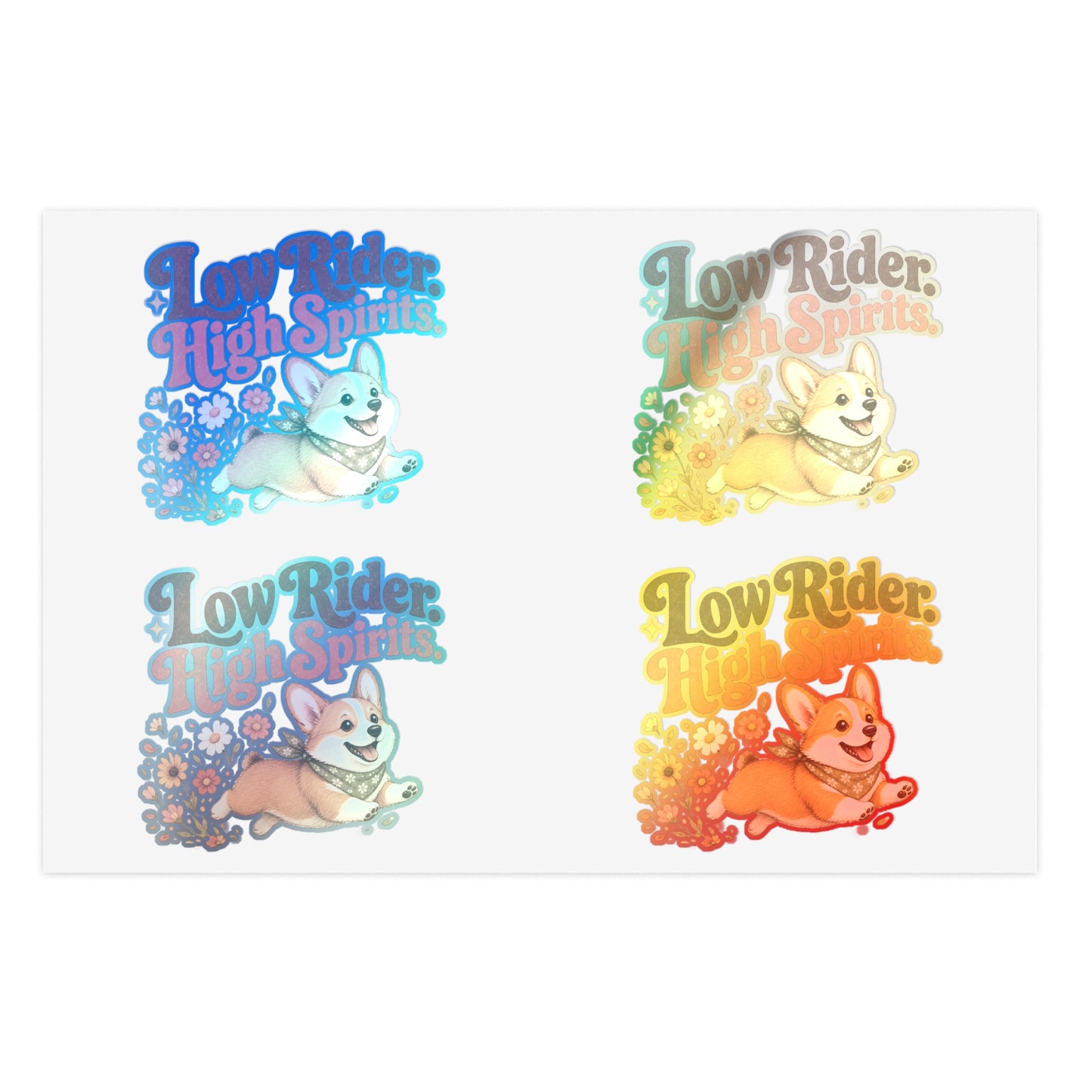 Low Rider High Spirits Corgi Sticker Sheet | Retro Floral Corgi Stickers