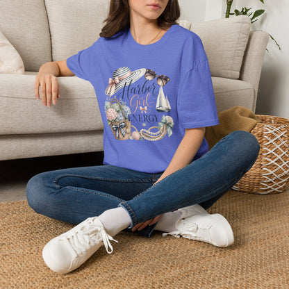 Harbor Girl illustration T-Shirt | Nautical hat, sailboat, seashells