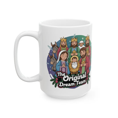 Ceramic Mug, The Original Dream Team Nativity Christmas Mug, Holiday Gift, Nativity Scene Cup, Christmas Decor, 11oz Mug, 15oz Mug