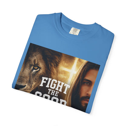 Fight the Good Fight T-shirt | Jesus and Lion Faith Graphic