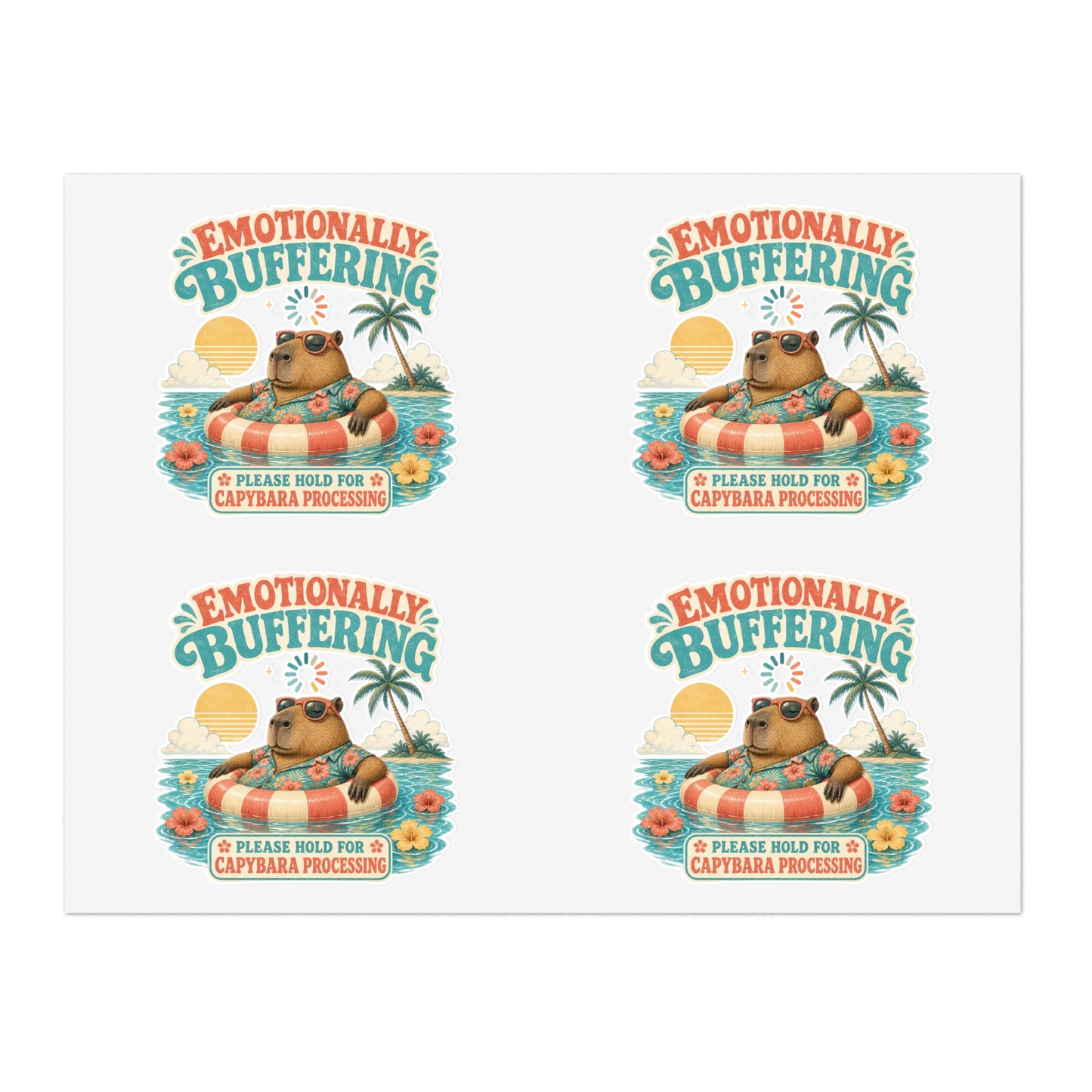 Emotionally Buffering Capybara Illustration Sticker Sheet | 4pcs
