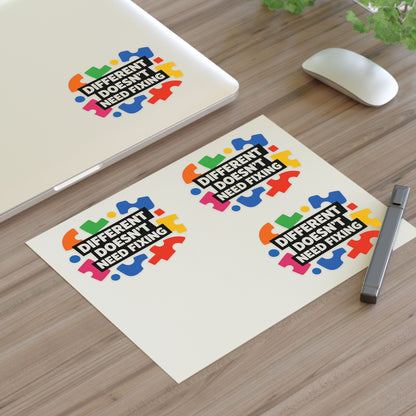 Different Doesn't Need Fixing Sticker Sheets | Autism Puzzle Piece Design