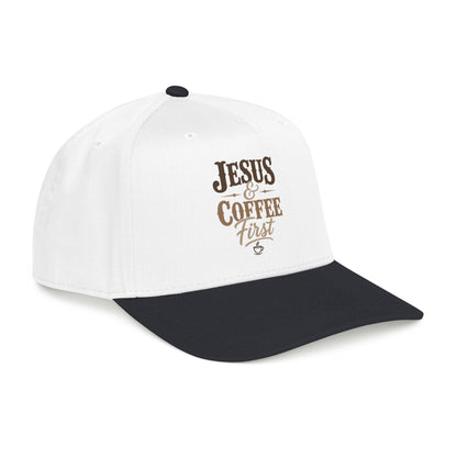 Jesus & Coffee First Mid Profile Baseball Cap | Christian Script Logo